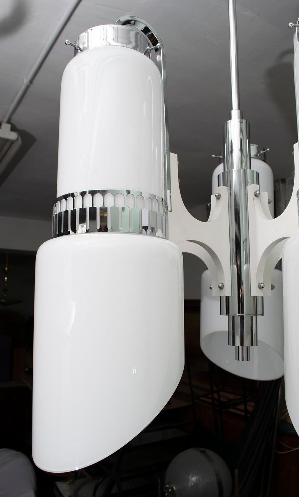 3199.0 Vistosi Mid Century Italian Murano Glass And Steel "Incamiciato" Chandelier, 60s photo