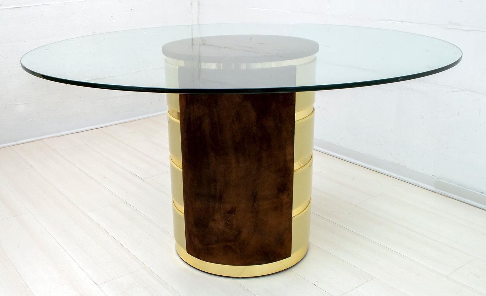 Willy Rizzo Mid Century Modern Italian Suede And Plexiglass Dining Table, 1970s photo furniture