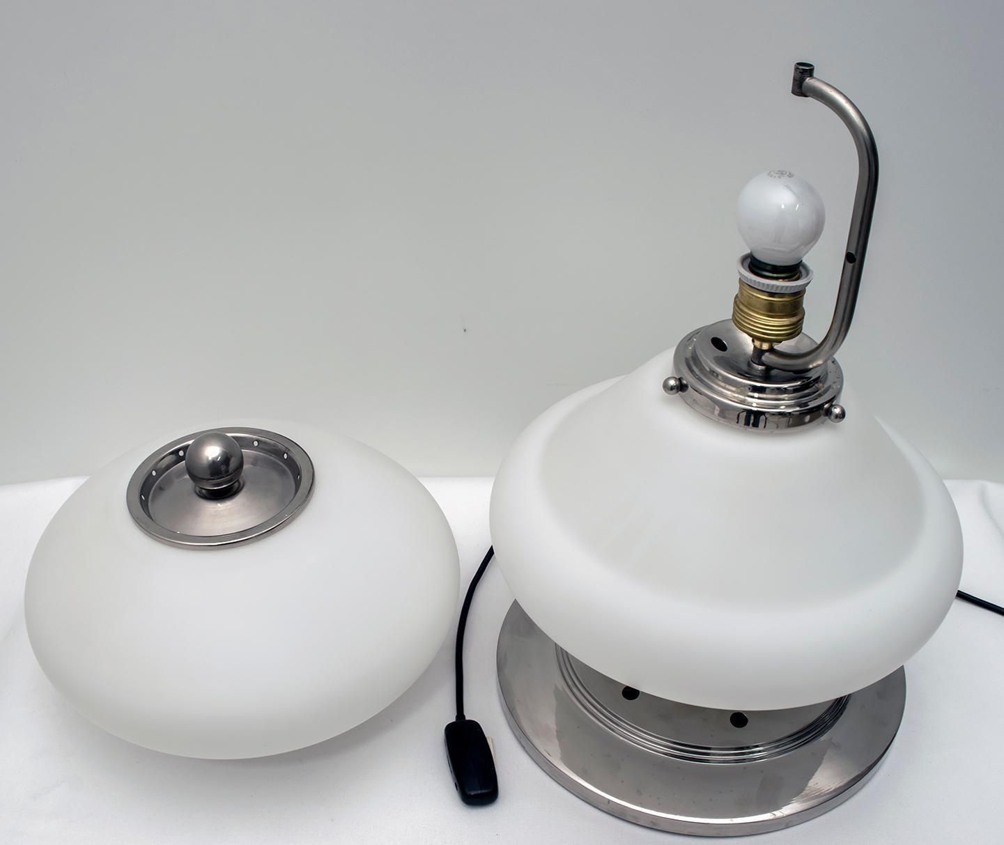 Mazzega Mid Century Modern Chrome And Murano Opaline Glass Table Lamp, 1960s photo vintage