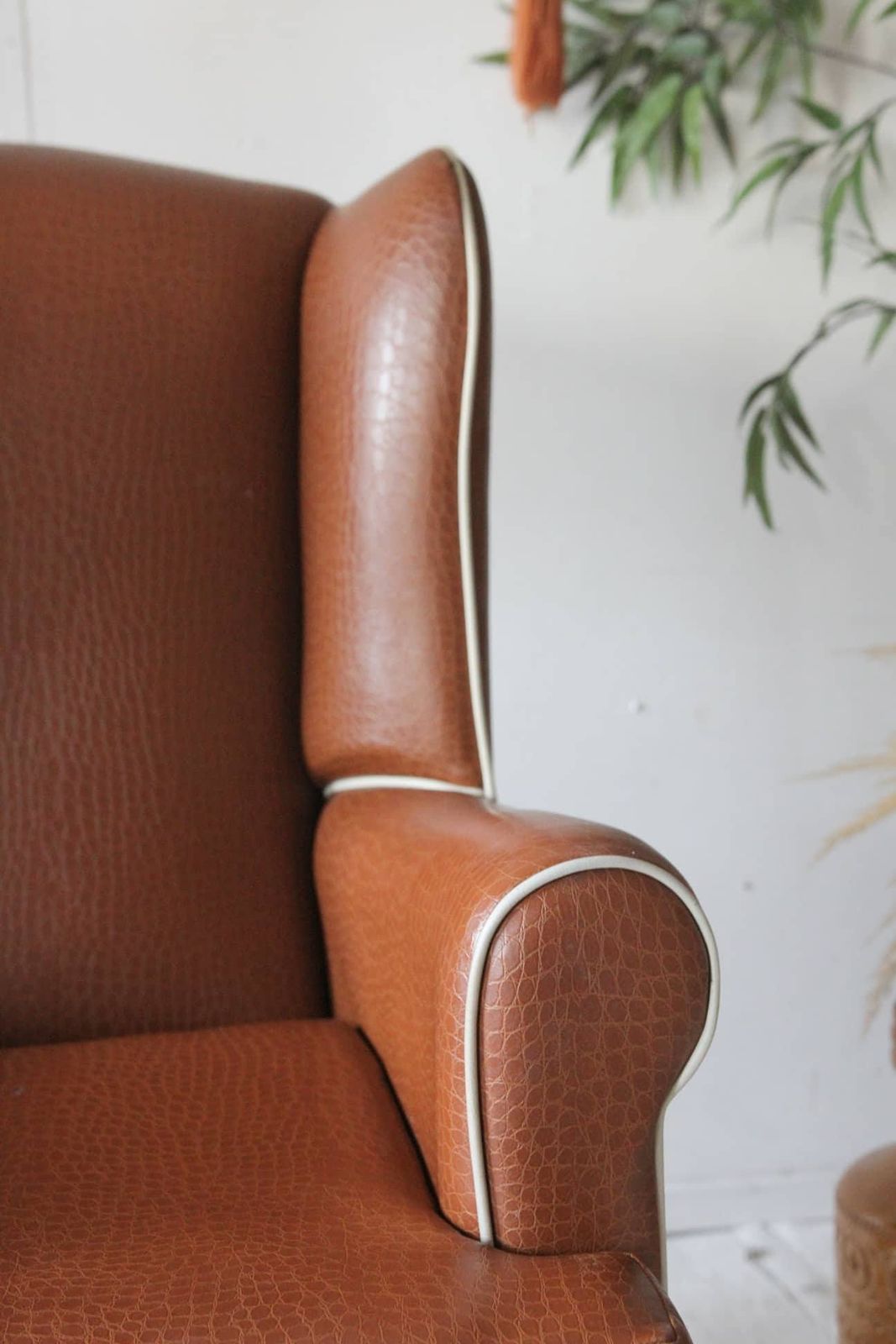Vintage Brown Faux Wingback Chair photo furniture