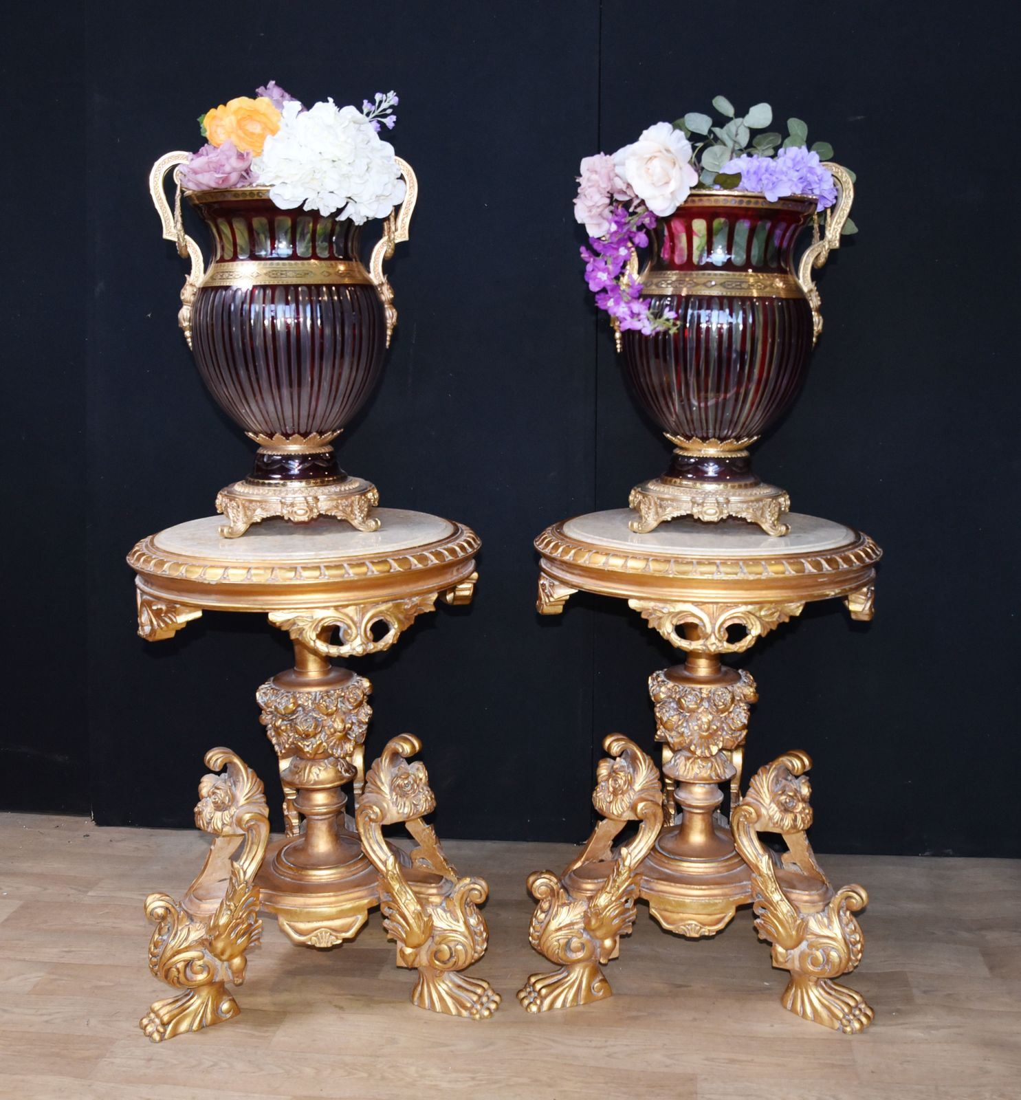 Louis XVI Gilt Side Tables   Carved French Pedestal Stands photo buy