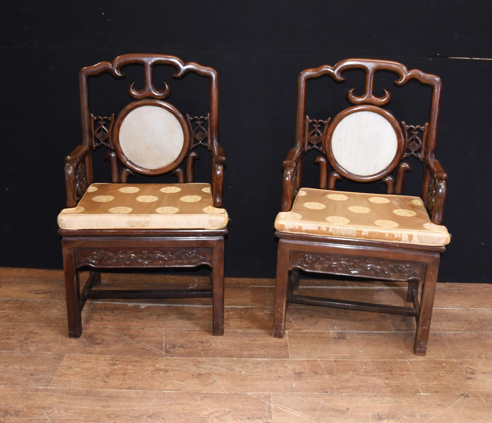 Pair Antique Chinese Armchairs Hardwood 19th Century Seat Chair