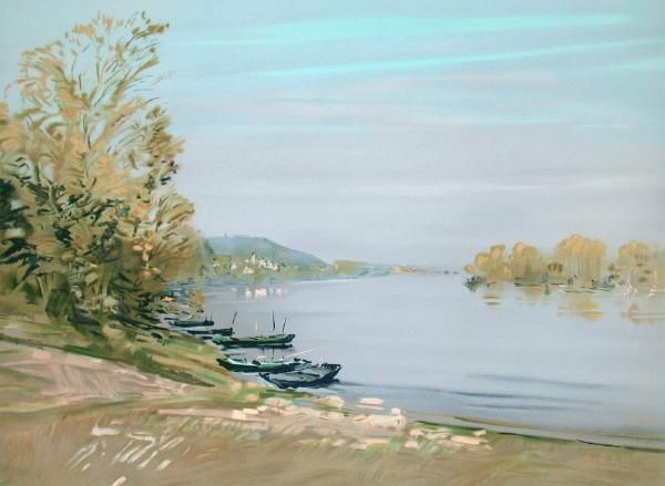 Coquillay Jacques   Lithography   The Port Of Gennes Maine Et Loire