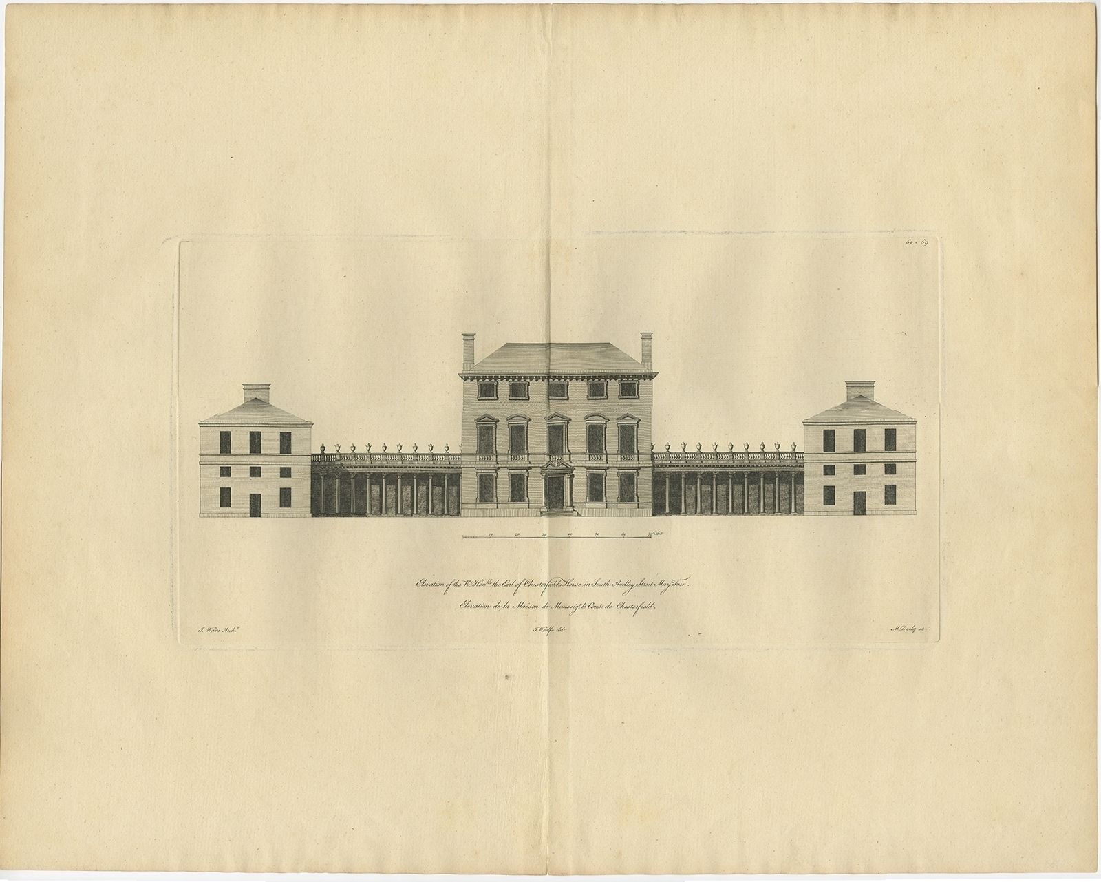 Antique Print Of Chesterfield House By Woolfe (C.1770)