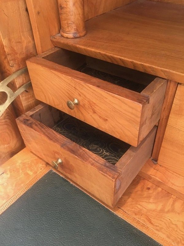 Burr Walnut Clapper Empire Secretary With Detached Columns And Secret Drawer. French. Circa 1850 photo vintage