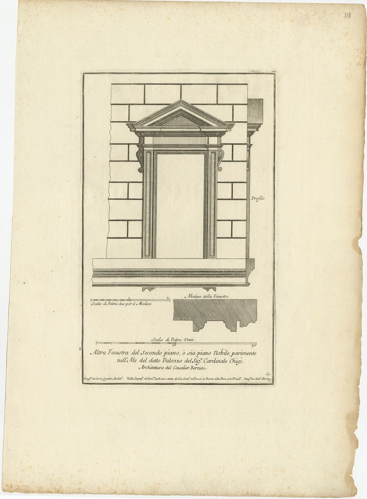 Antique Print Of Palazzo Chigi By De Rossi (C.1710)