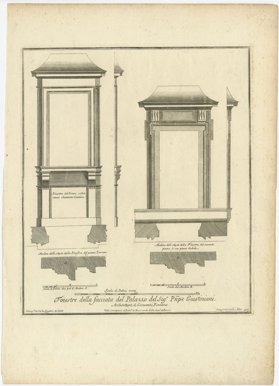 Antique Print Of Palazzo Giustiniani By De Rossi (C.1710)