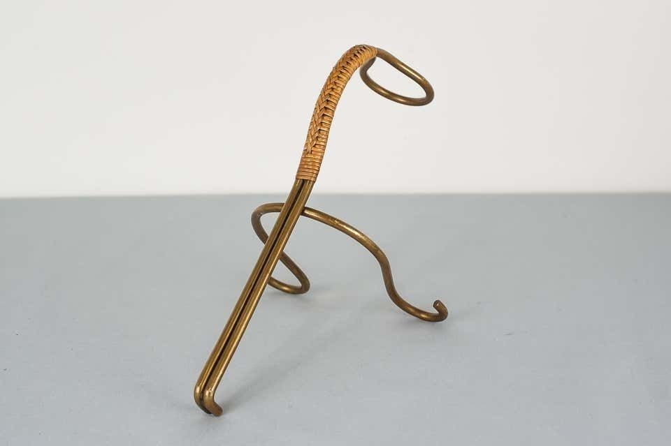 photo furniture Brass And Wicker Wine Holder, Austria, 1950s