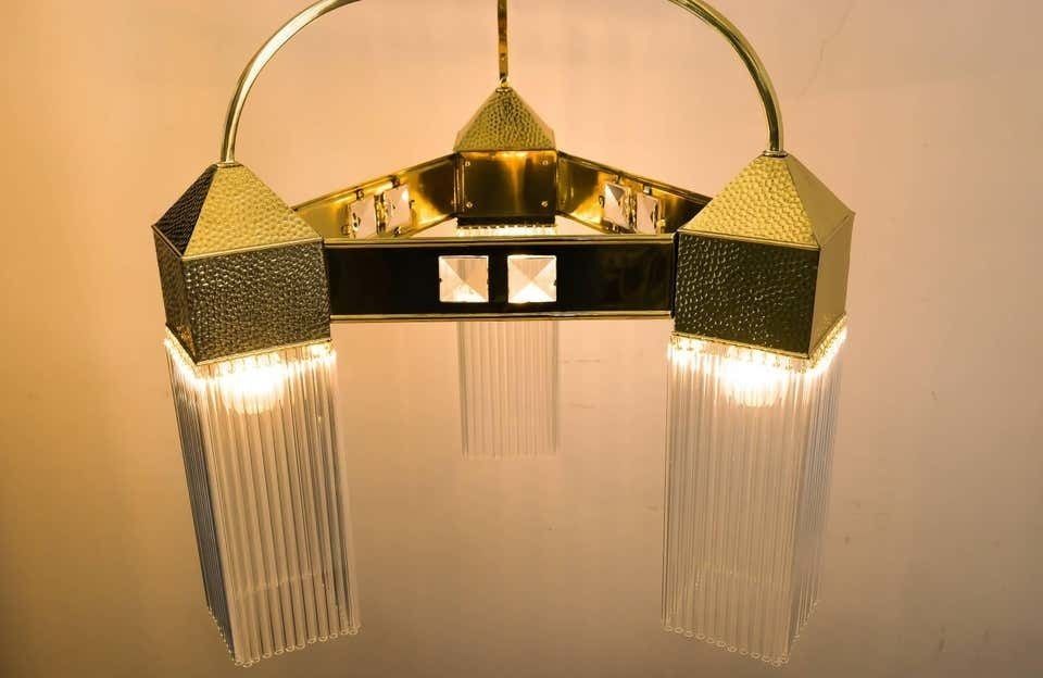 Big And Beautiful Hammered Art Nouveau Chandelier With Glass Sticks photo 2374.0