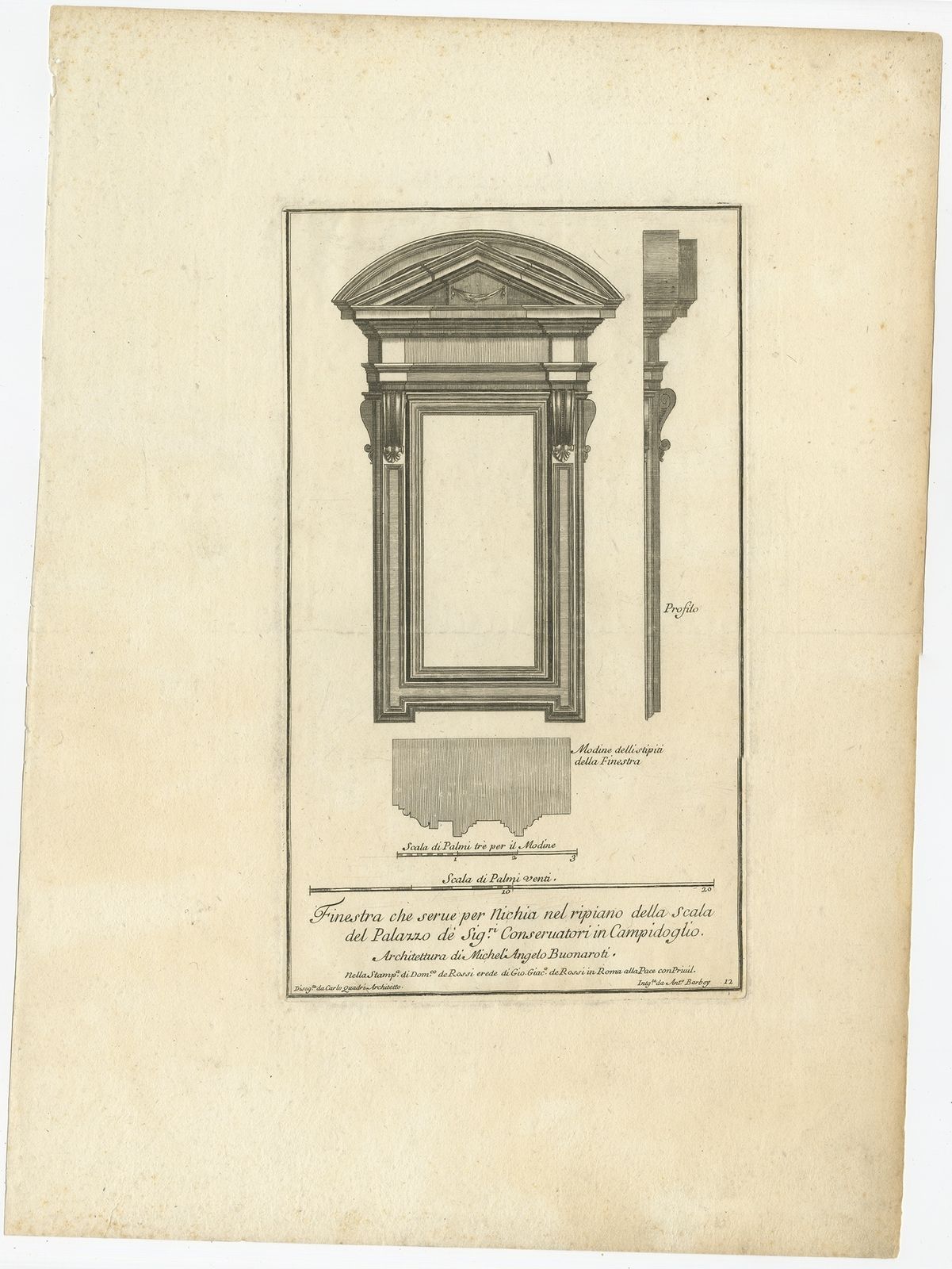 Antique Print Of Palazzo Dei Conservatori By De Rossi (C.1710)