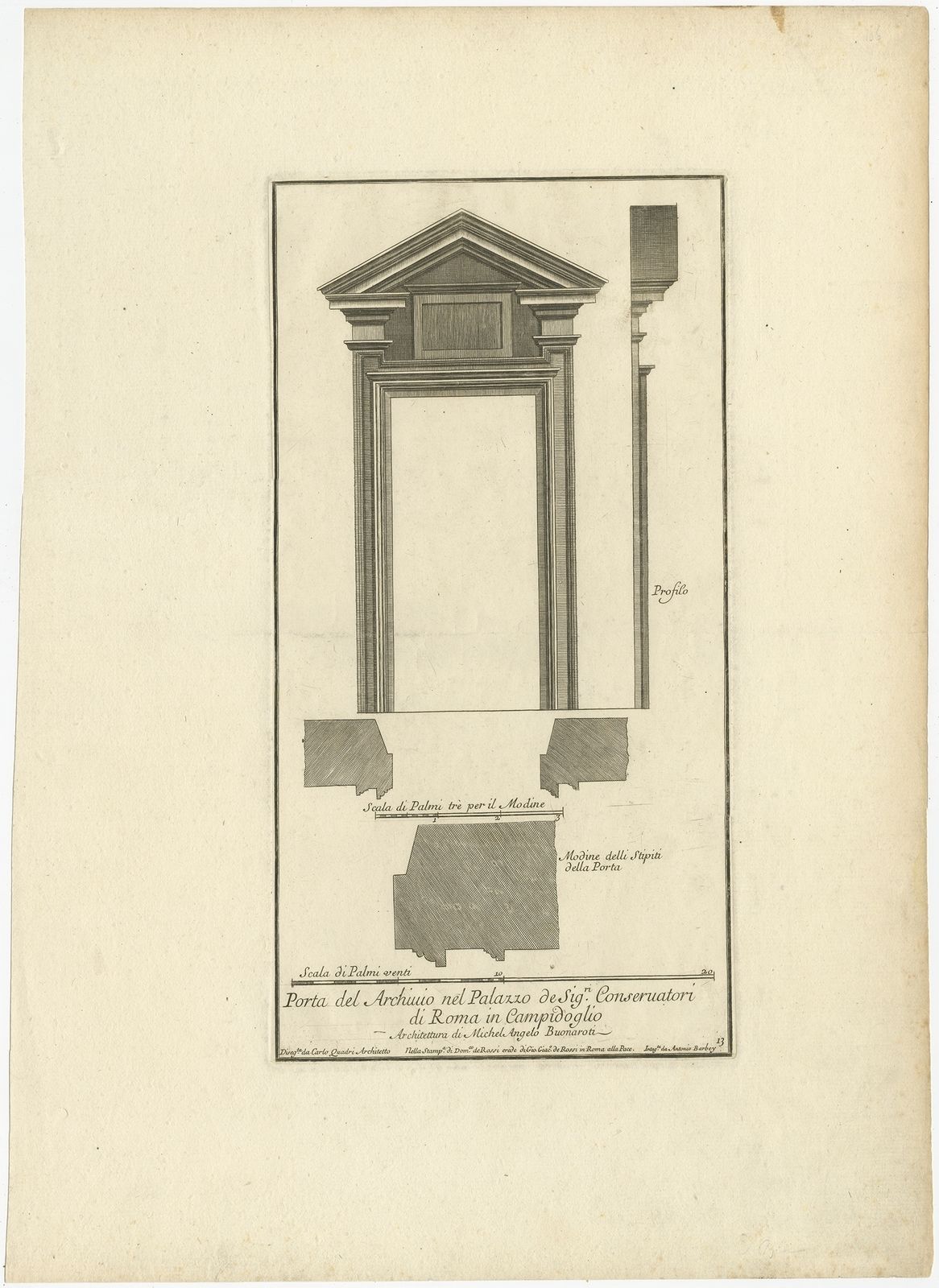 Antique Print Of Palazzo Dei Conservatori By De Rossi (C.1710)