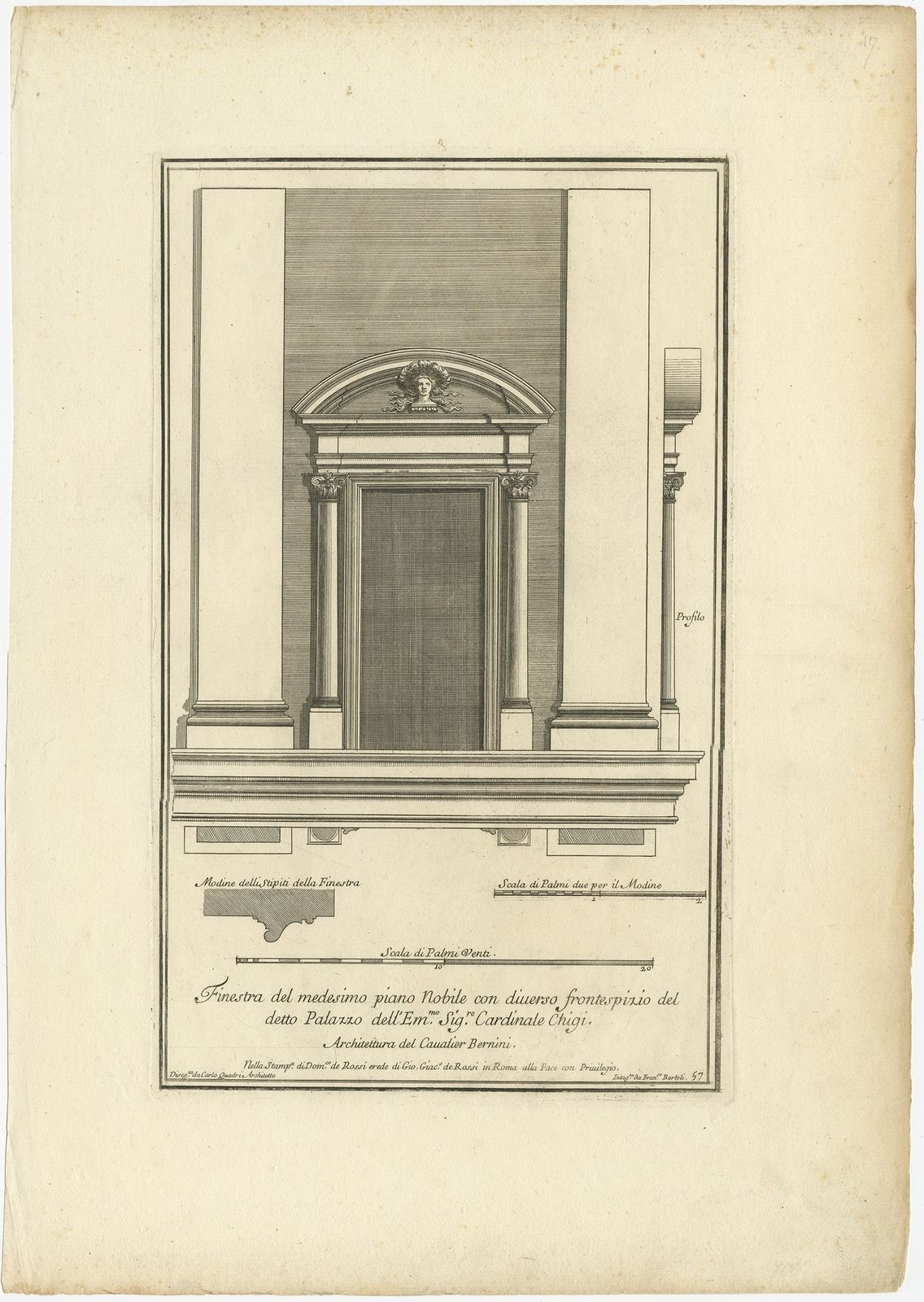 Antique Print Of Palazzo Chigi By De Rossi (C.1710)