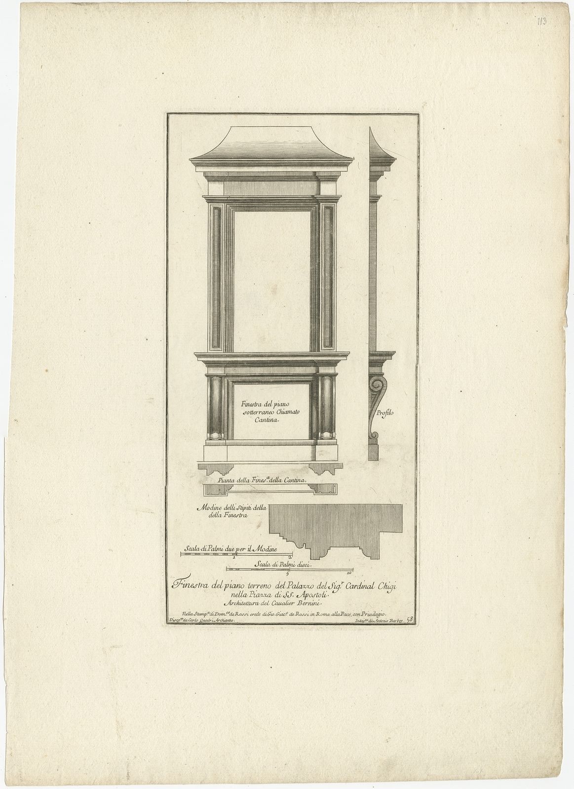 Antique Print Of Palazzo Chigi By De Rossi (C.1710)