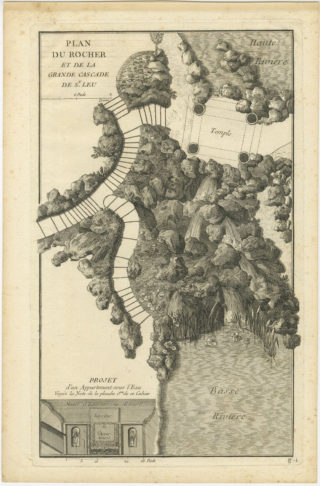 Pl. 7 Antique Print Of The Rock Formation Of Saint Leu By Le Rouge (C.1785)