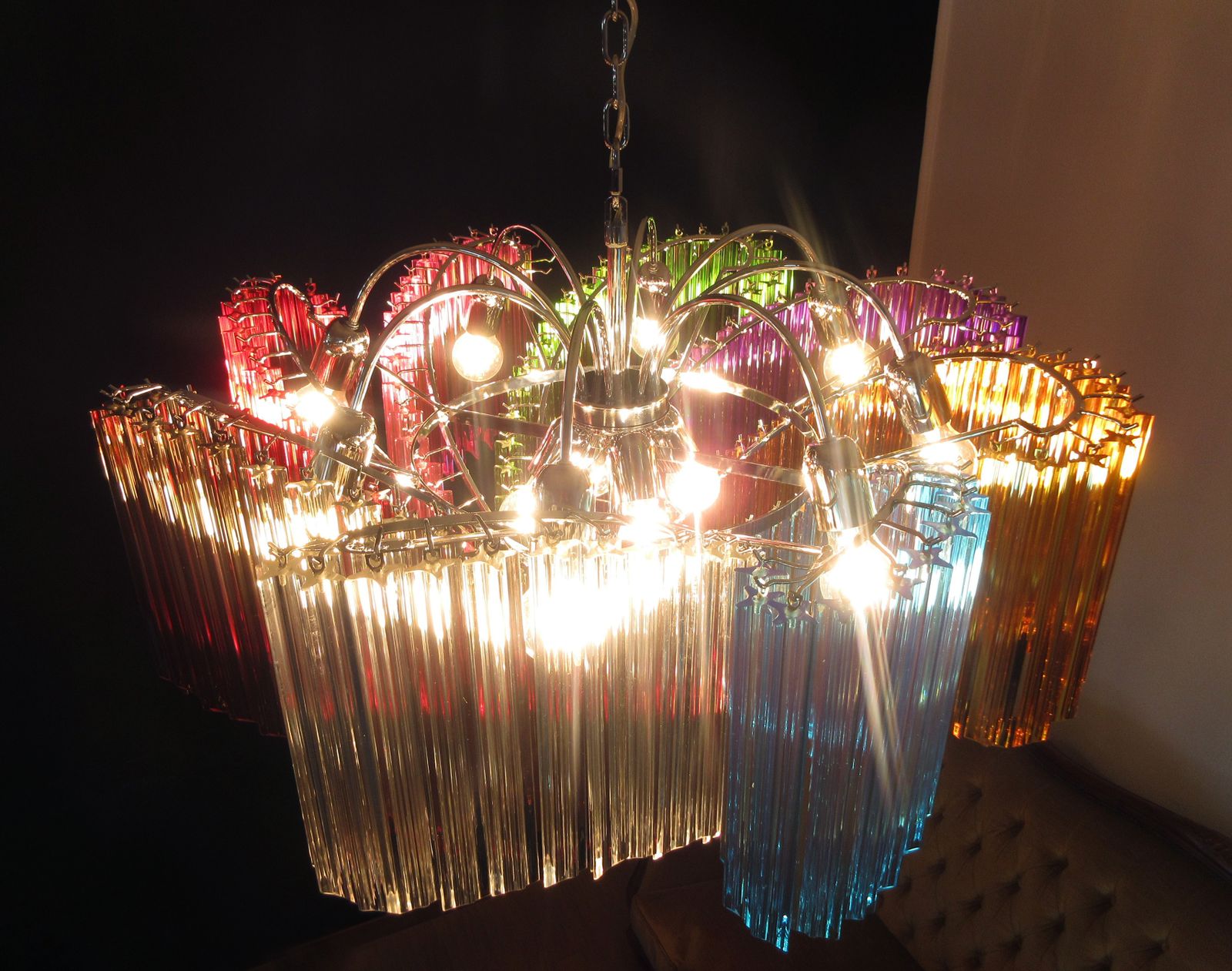 photo for sale Modern Quadriedri Murano Glass Chandelier   200 Multicolored Prism Quadriedri