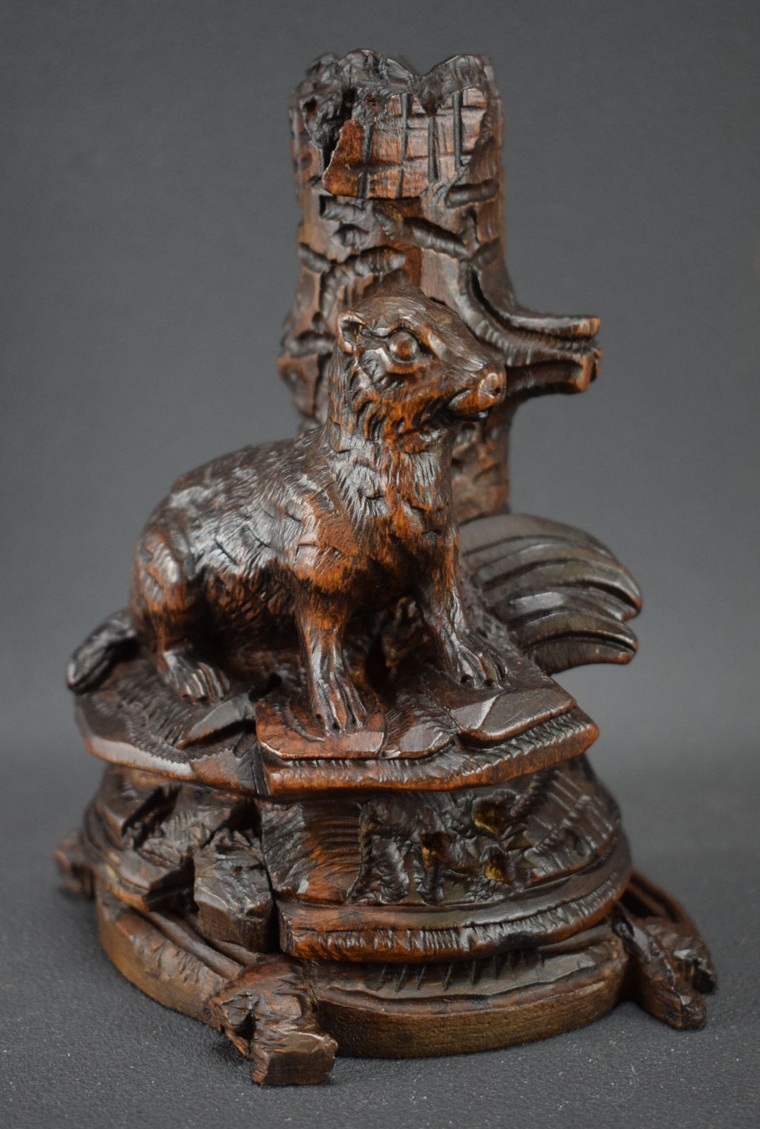 Black Forest Carved Marmot Candlestick Hand Carved Wood Candle Holder photo vinterior