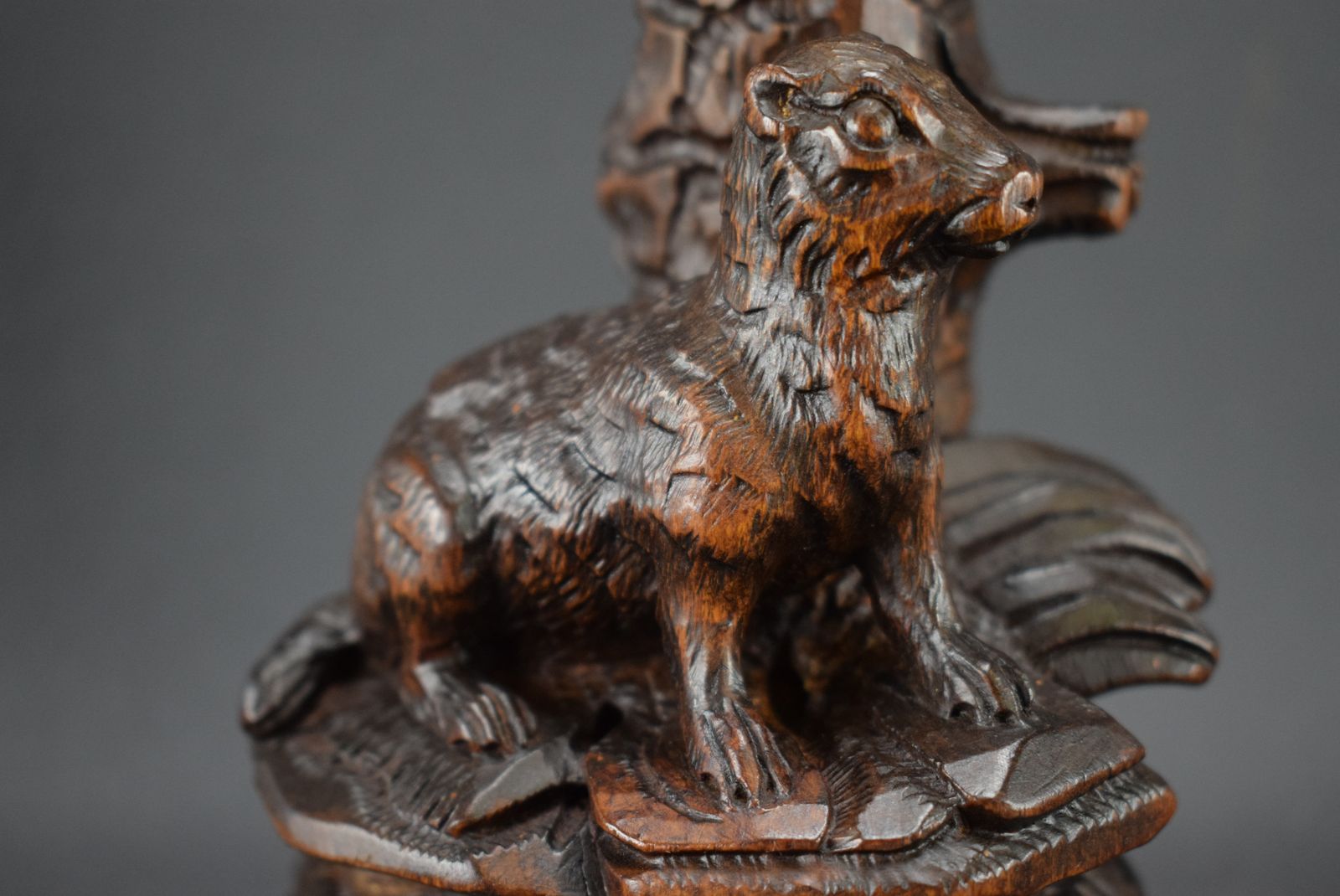 Black Forest Carved Marmot Candlestick Hand Carved Wood Candle Holder photo buy