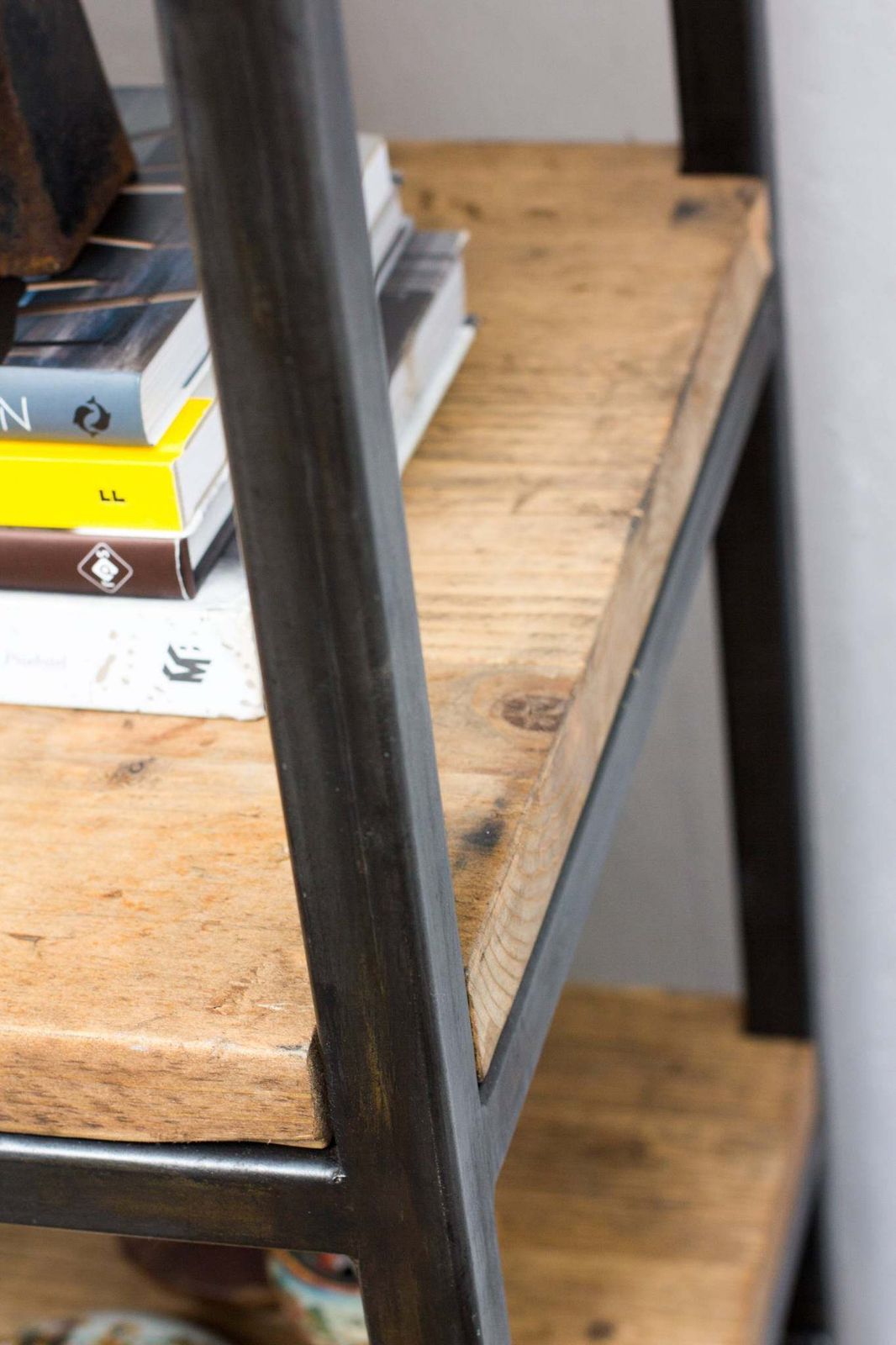 Ralph Bespoke Reclaimed Scaffolding Boards And Welded Dark Steel Box Section Framed Free Standing Shelves With Locking Drawer And Castors photo vintage