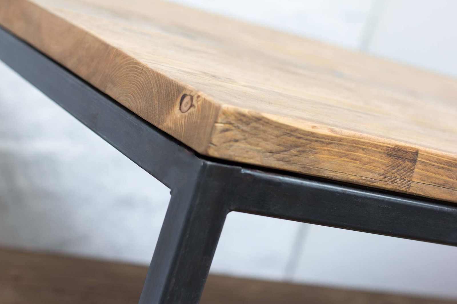 Charlie Bespoke Reclaimed Scaffolding Boards And Welded Dark Steel Box Section Framed Table With Shelves And Braked Vintage Castors photo furniture