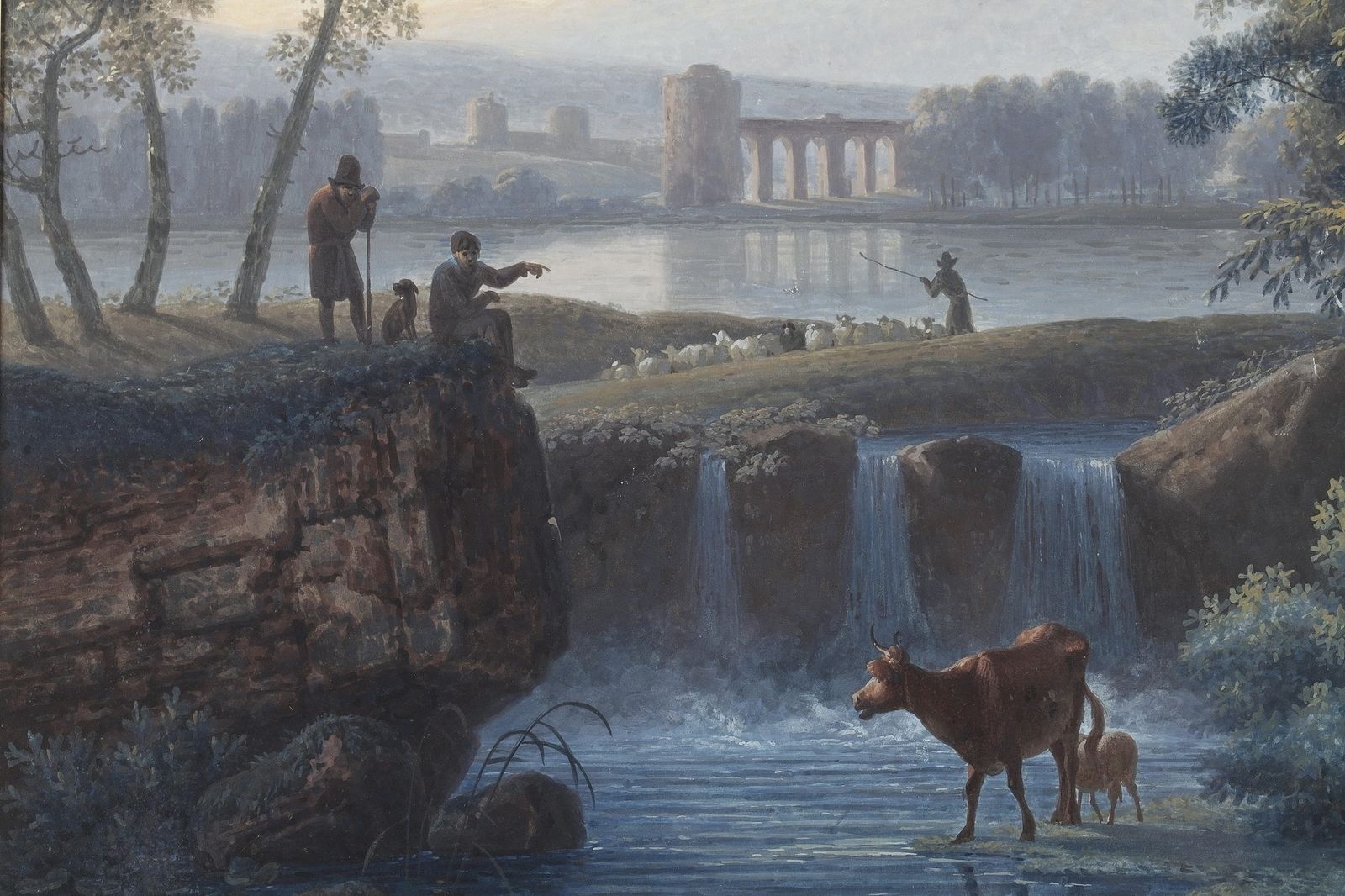 « Paysage au moulin » et « Pastorale », gouaches sur papier photo Art