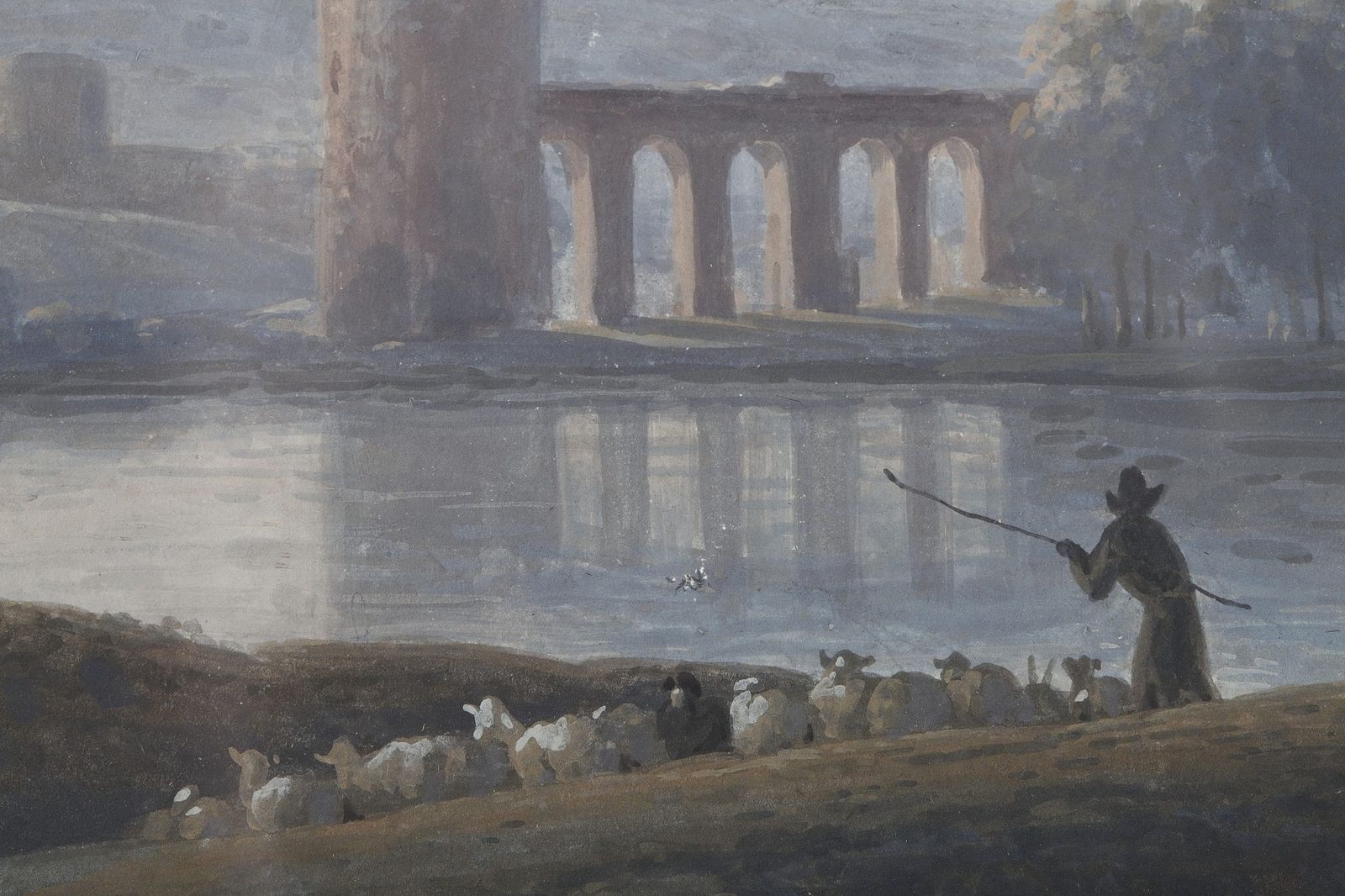 photo for sale « Paysage au moulin » et « Pastorale », gouaches sur papier