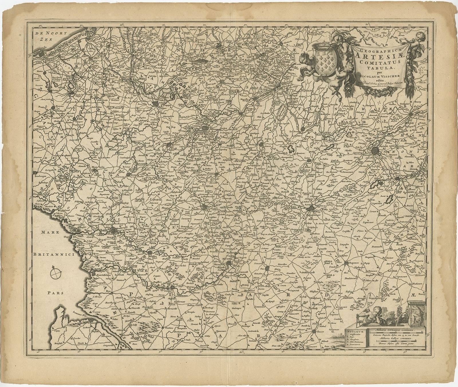 Antique Map Of The Artois Region By Visscher (C.1690)