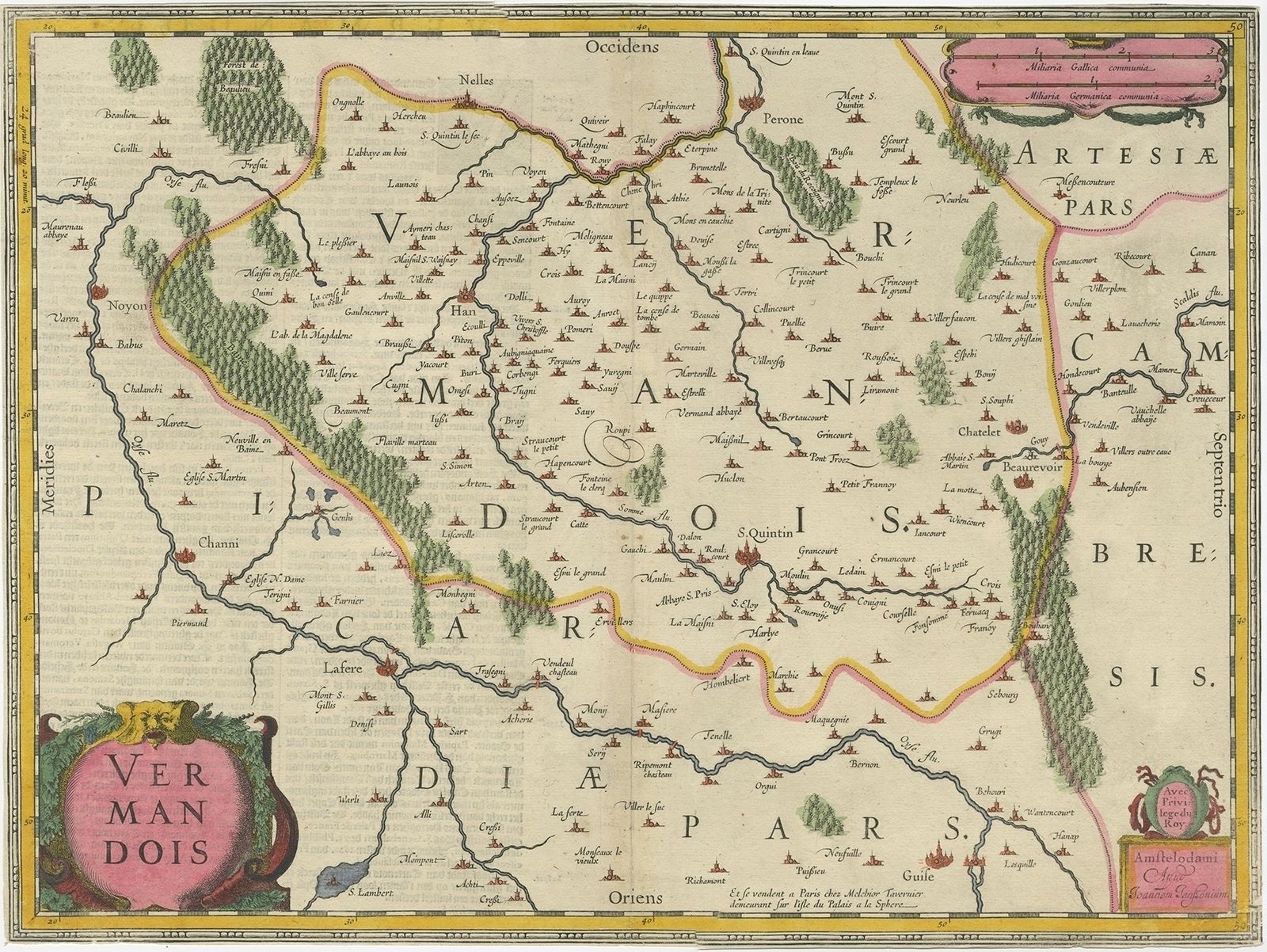 Antique Map Of The Vermandois Region By Janssonius (C.1640)