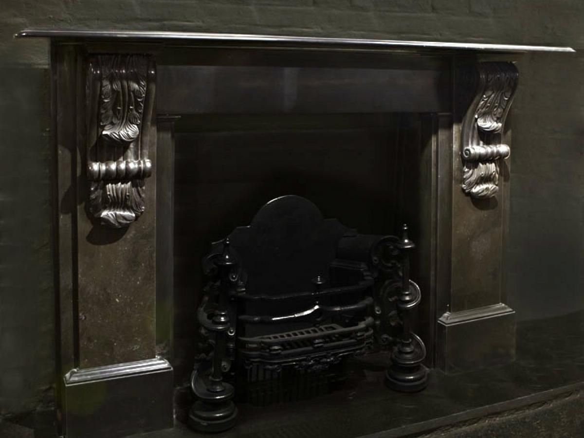 Large Black Belgian Fossil Marble Carved Corbel