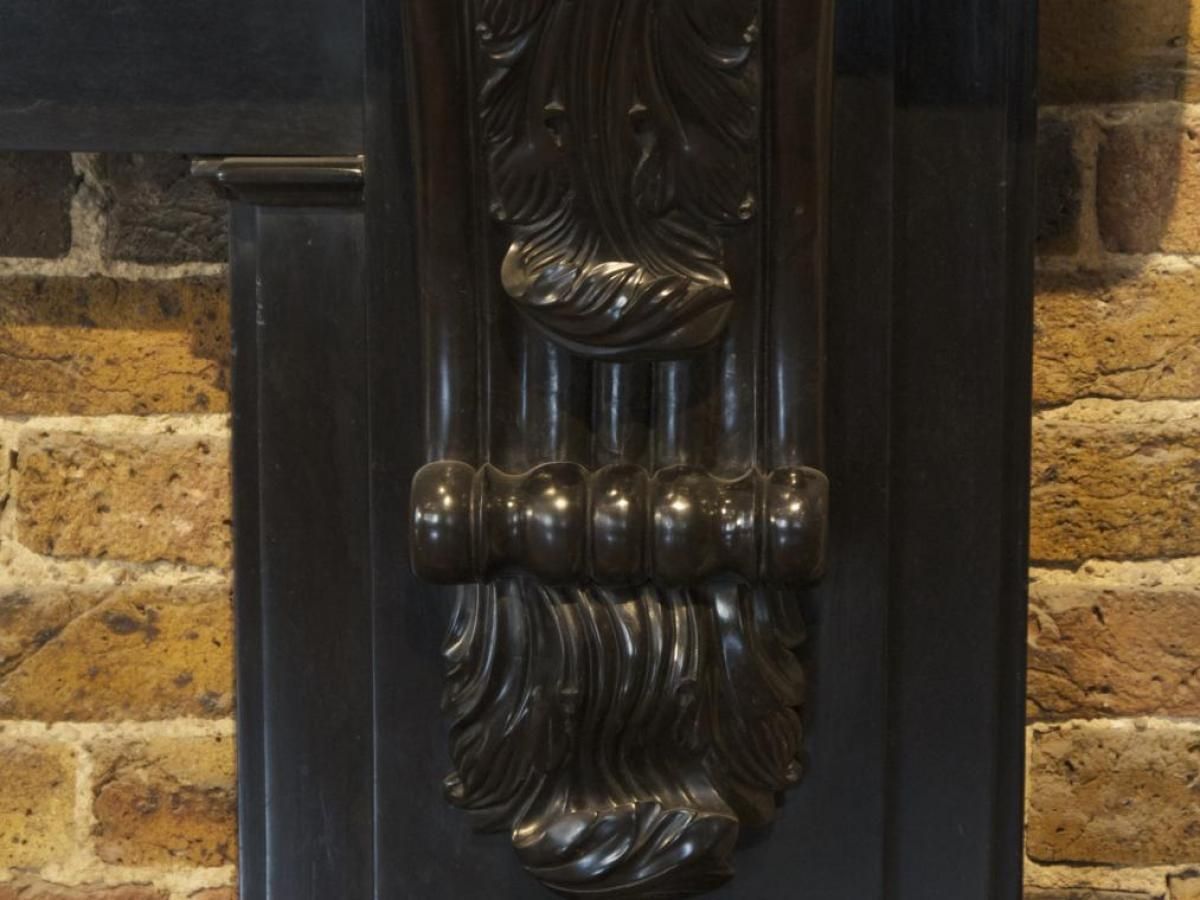 Reproduction Large Black Belgian Fossil Carved Marble Corbel Fireplace photo furniture