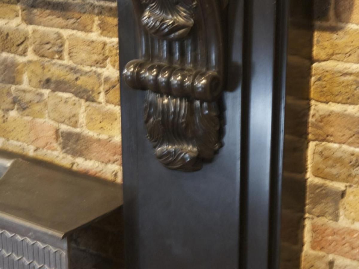 Reproduction Large Black Belgian Fossil Carved Marble Corbel Fireplace photo for sale