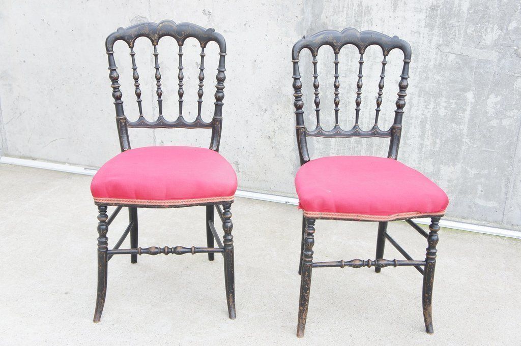 Ebonised Pair Of Napoleon III Hand Painted Bedroom Chairs To Reupholster photo furniture