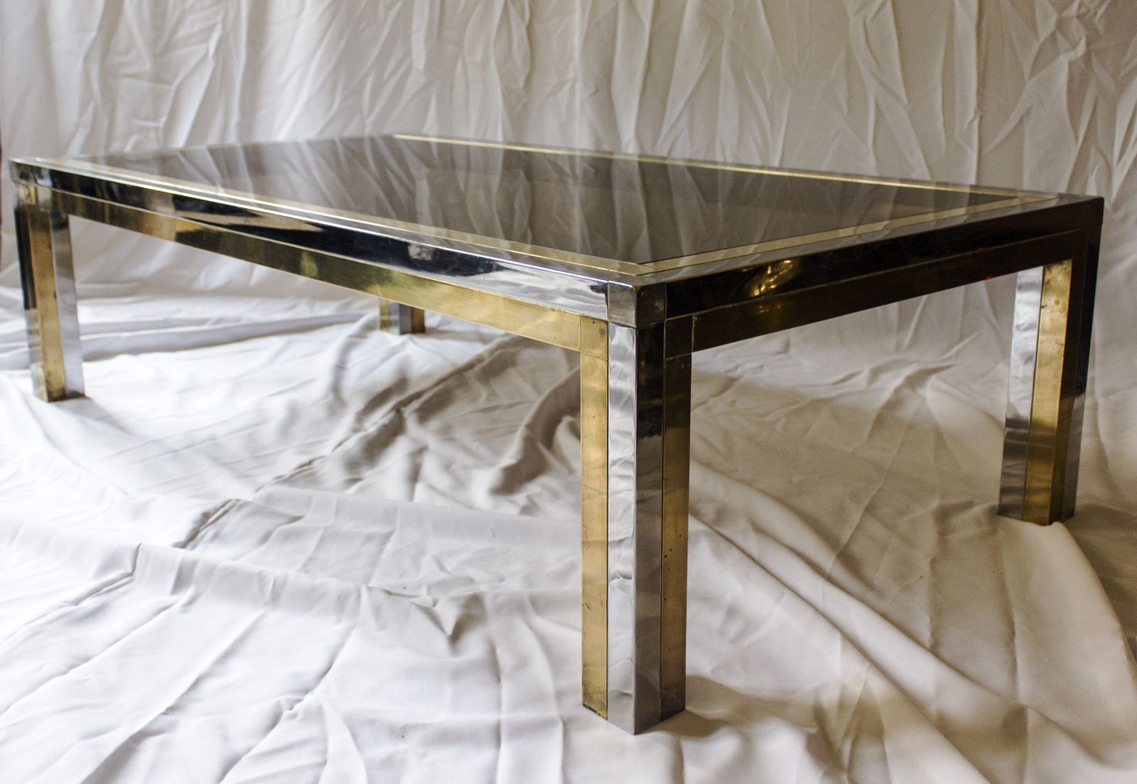 Large Coffee Table By Romeo Rega In Brass, Chrome And Smoked Glass photo 1917.0