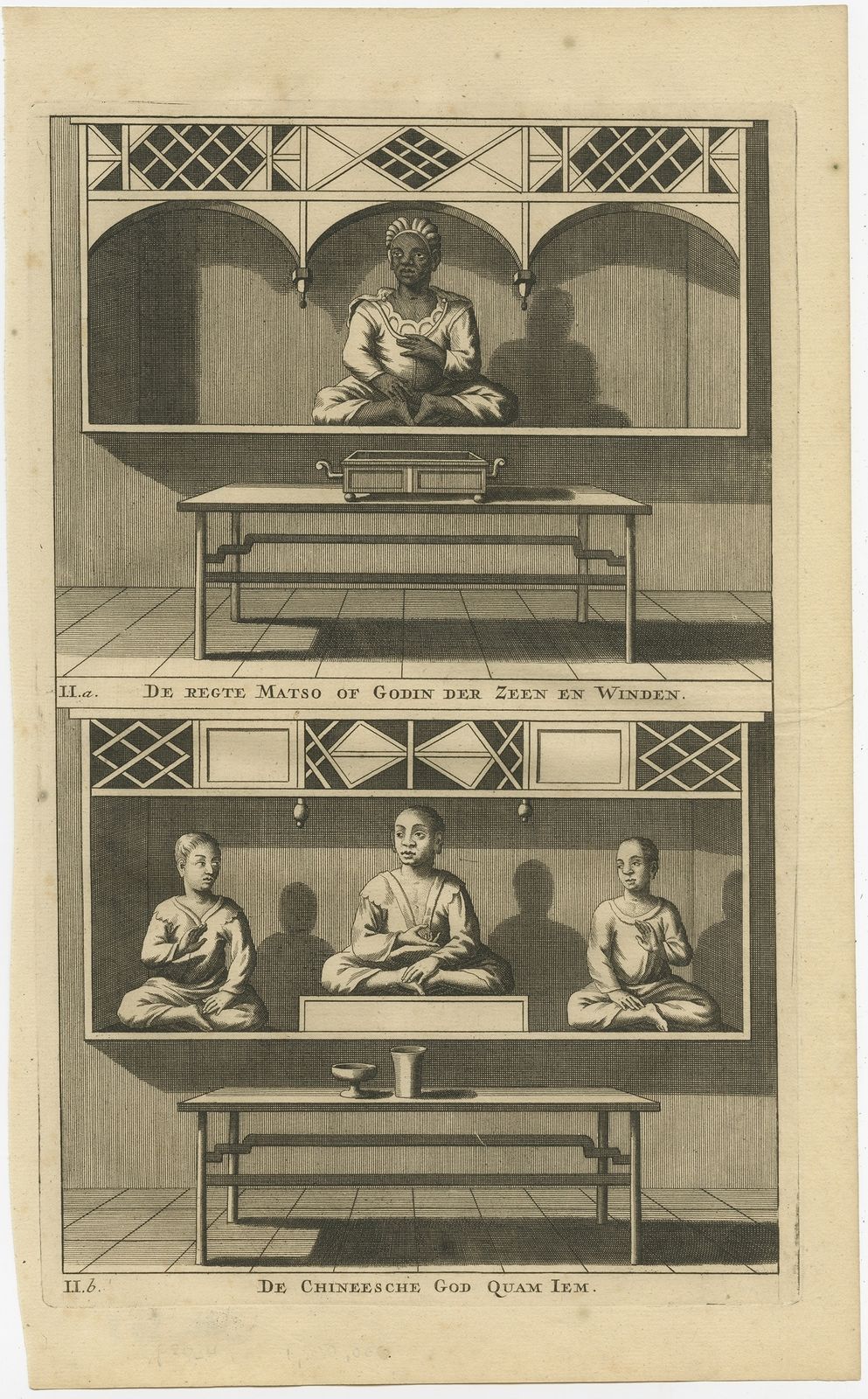 Antique Print Of A Chinese Temple And Chinese Deity Calamija By Valentijn (1726)