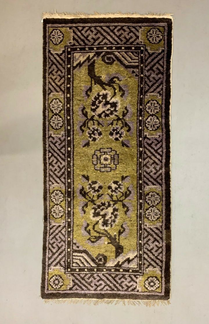 Antique Chinese Pao Tao Rug 145x68 Cm, Wool, Gold And Brown photo furniture