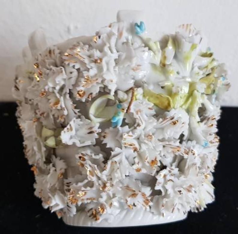 Antique Sitzendorf Porcelain Flower Encrusted Basket Germany 1890 photo furniture