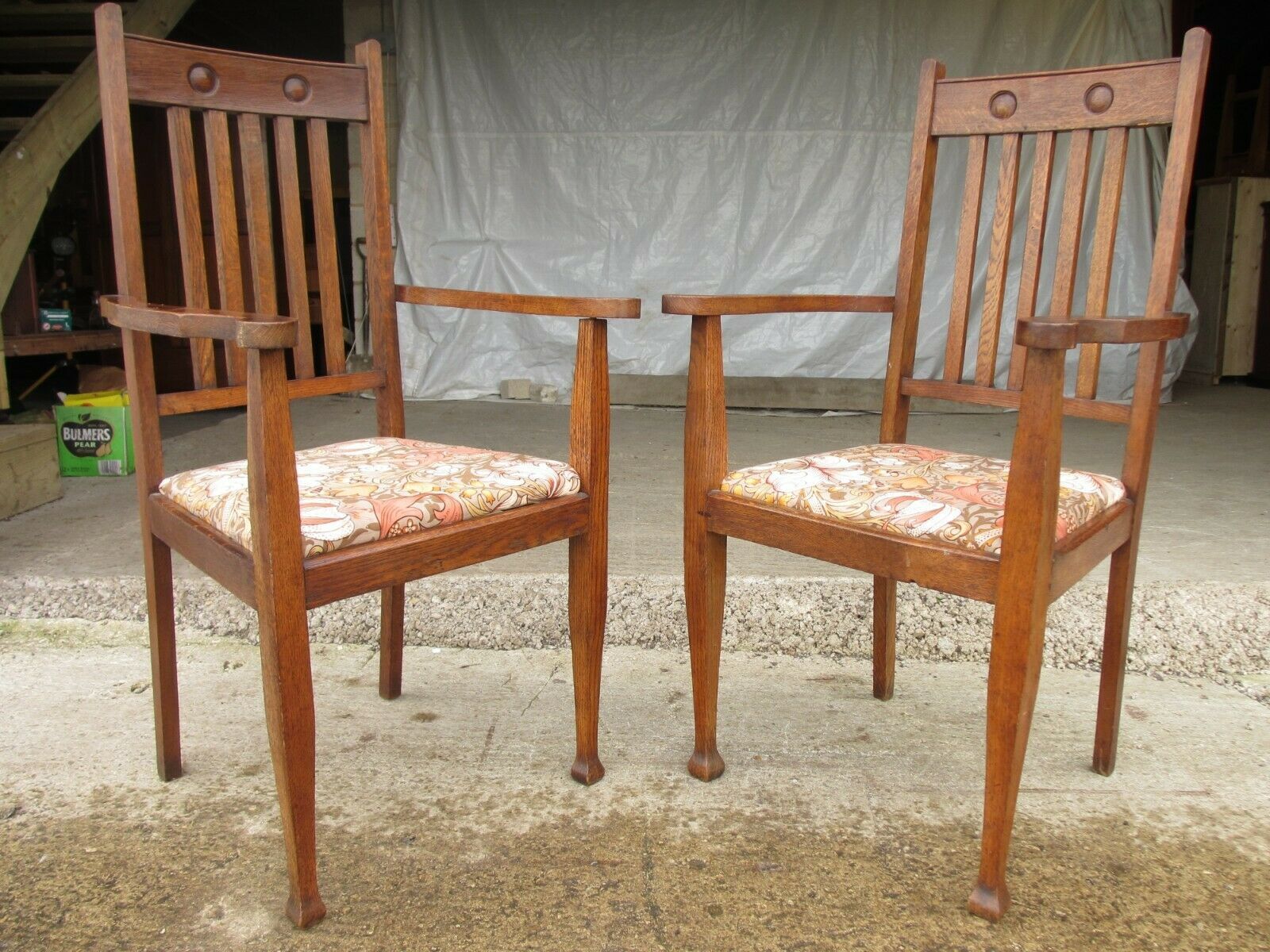 Pair Of Victorian Arts And Crafts Oak Carver Arm Chairs photo furniture