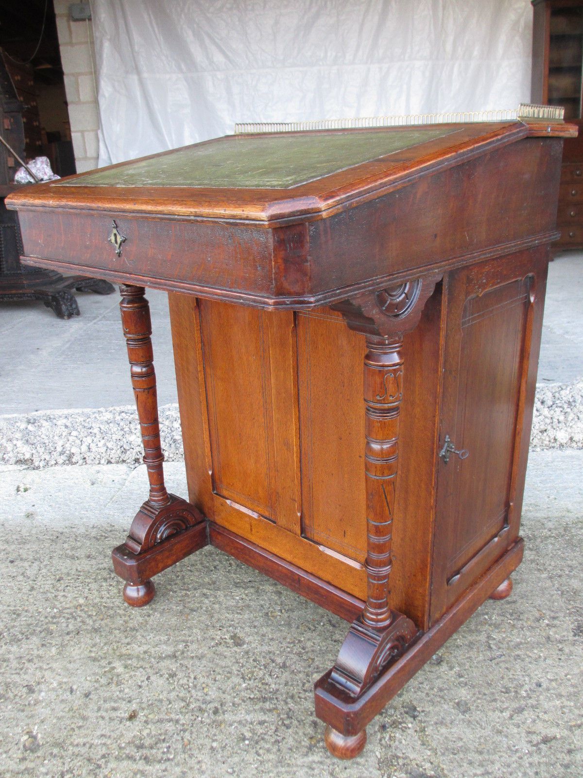 Victorian Oak Davenport With Brass Raised Gallery And Unusual Burr Maple Inner photo furniture