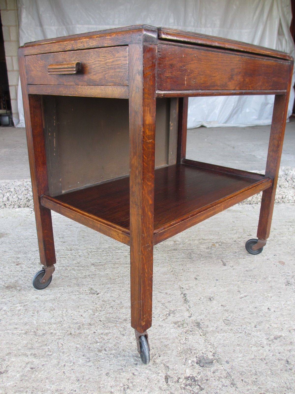Oak Extending Table/Tea Trolley Cutlery Drawer On Castors C1920 photo for sale
