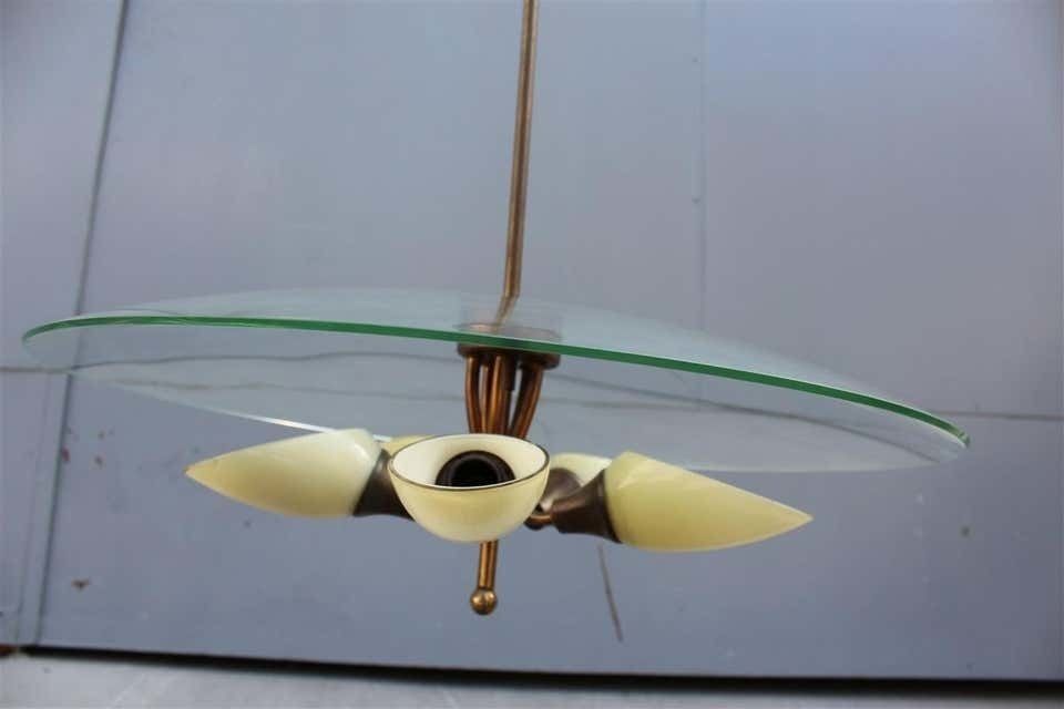 Round Murano Glass Curved Chandelier Midcentury Italian Design Yellow Brass photo furniture