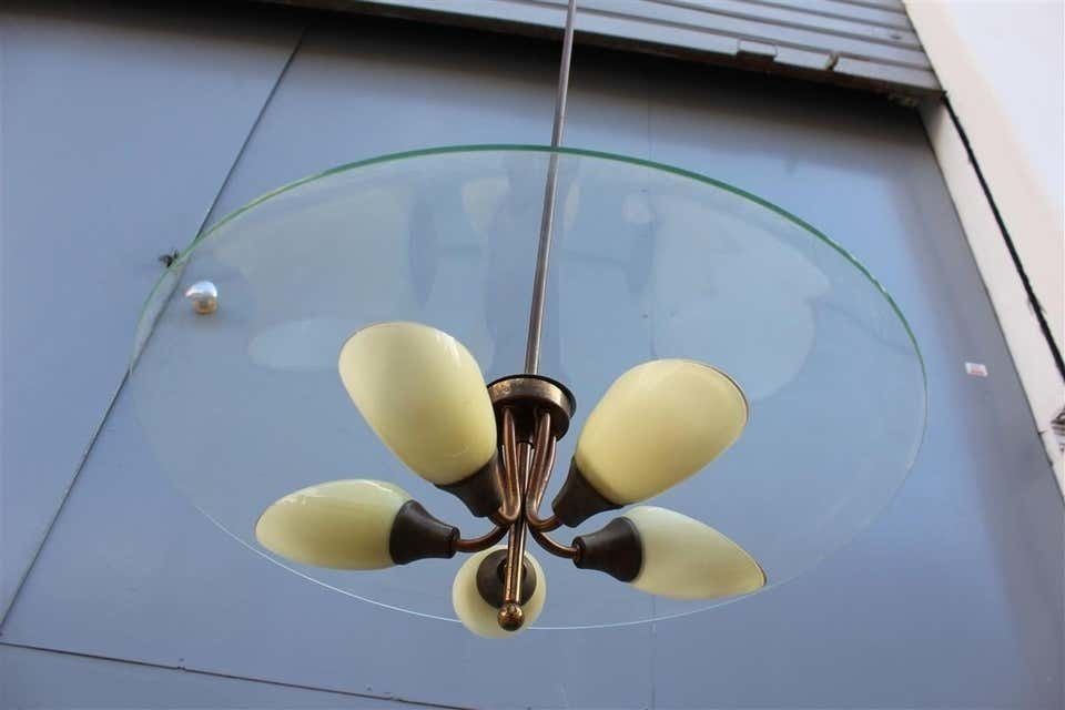 Round Murano Glass Curved Chandelier Midcentury Italian Design Yellow Brass photo buy