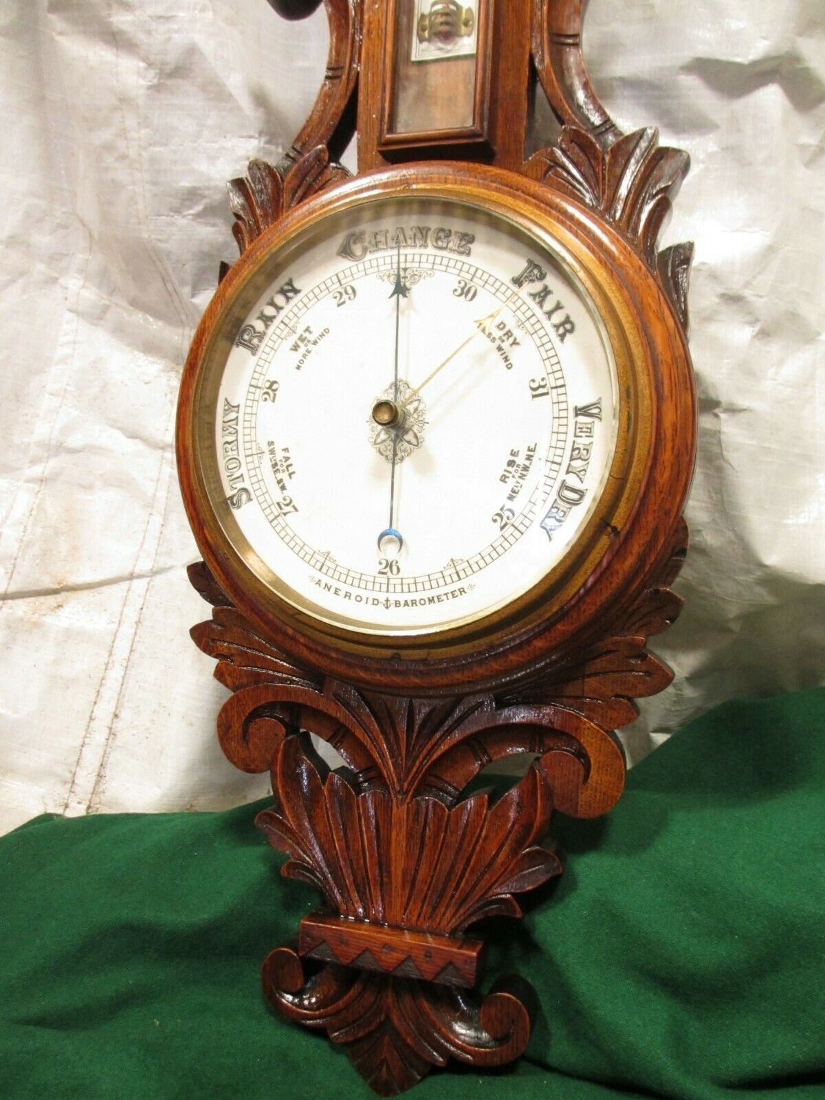 Lovely Victorian Carved Oak Wheel Barometer By Brannon London photo Home Decor