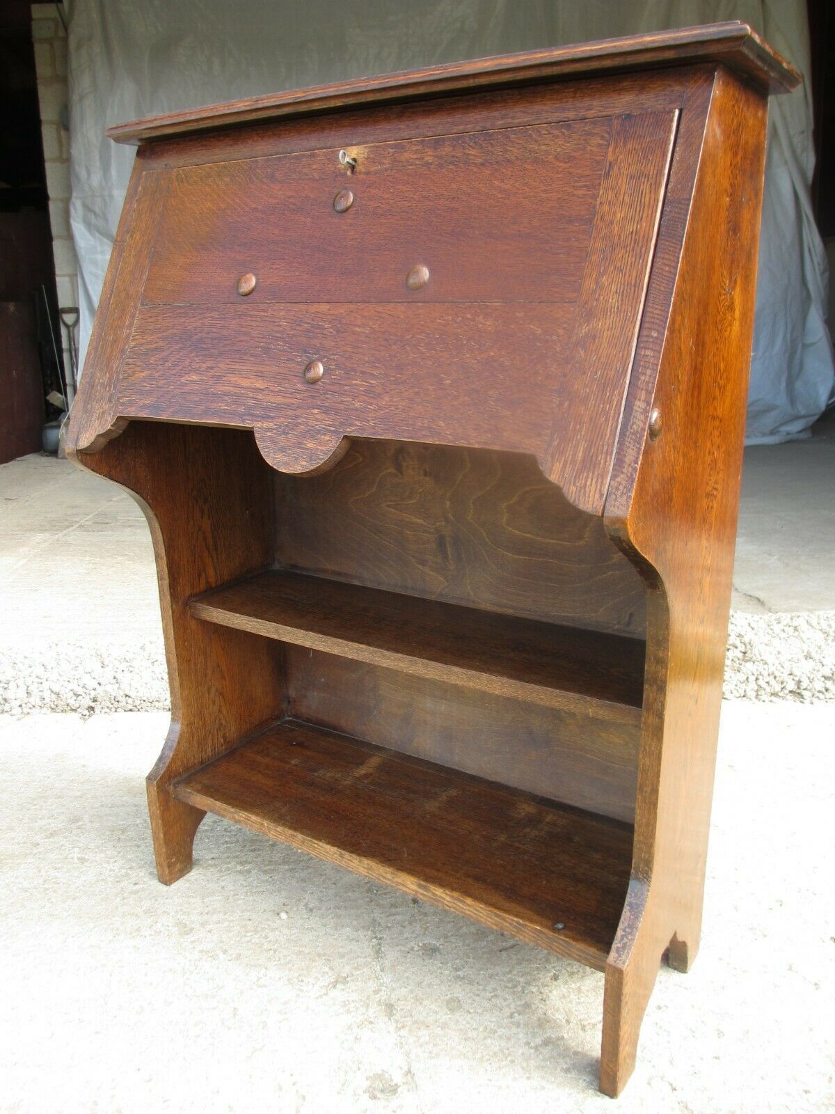 Edwardian Oak Bureau Bookcase With Lockable Work Station photo furniture