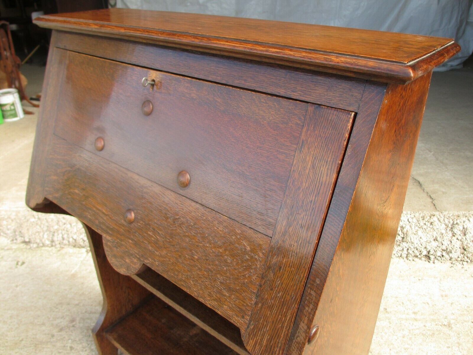 Edwardian Oak Bureau Bookcase With Lockable Work Station photo for sale