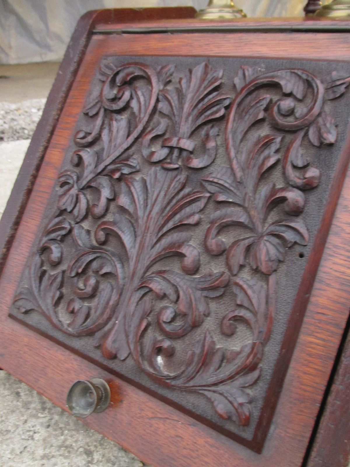 Victorian Carved Oak Perdonium Coal Box With Brass Handle And Shovel photo Home Decor