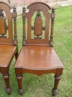 Pair Of Victorian Oak Hall Chairs With Carved, Turned And Pierced Backs photo for sale