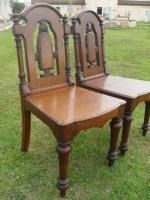 Pair Of Victorian Oak Hall Chairs With Carved, Turned And Pierced Backs photo 561.0