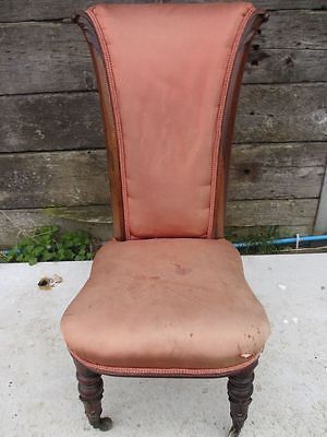 Unusual Victorian Rosewood Upholstered Scroll Back Nursing Chair
