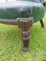 Victorian Carved Walnut Showood Fireside Chair With Rexine Upholstery photo vinterior