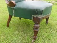Victorian Carved Walnut Showood Fireside Chair With Rexine Upholstery photo vintage