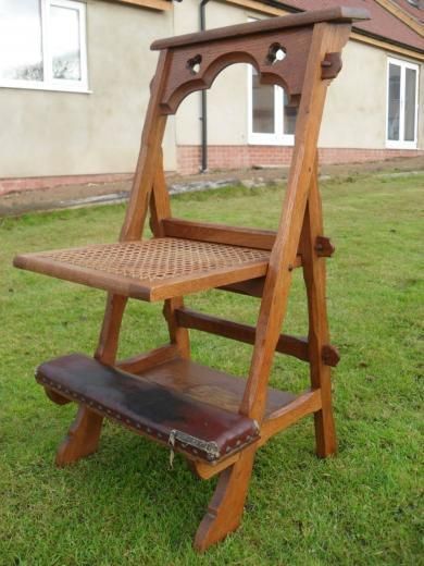 Victorian Gothic Oak Chair/Kneeler With Fretted Top